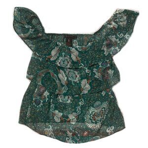 Grass Jeans Women's Bright Green Floral Over the Shoulder Blouse Size S NWT